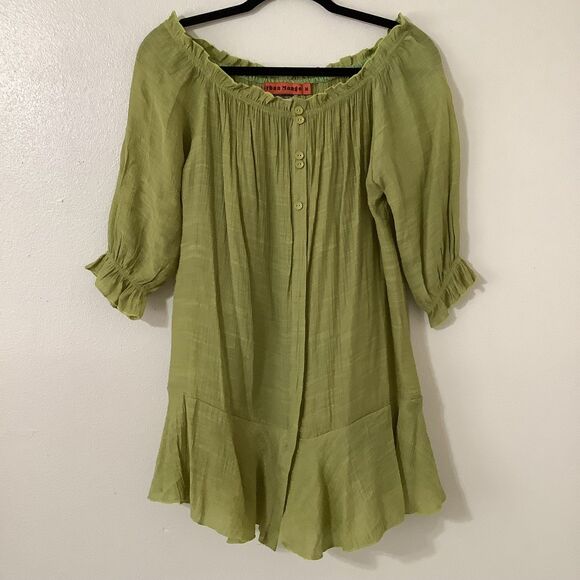 Urban Mango Green Fairycore Bohemian Hippie Festival Fairy Peasant Blouse M - Picture 1 of 7